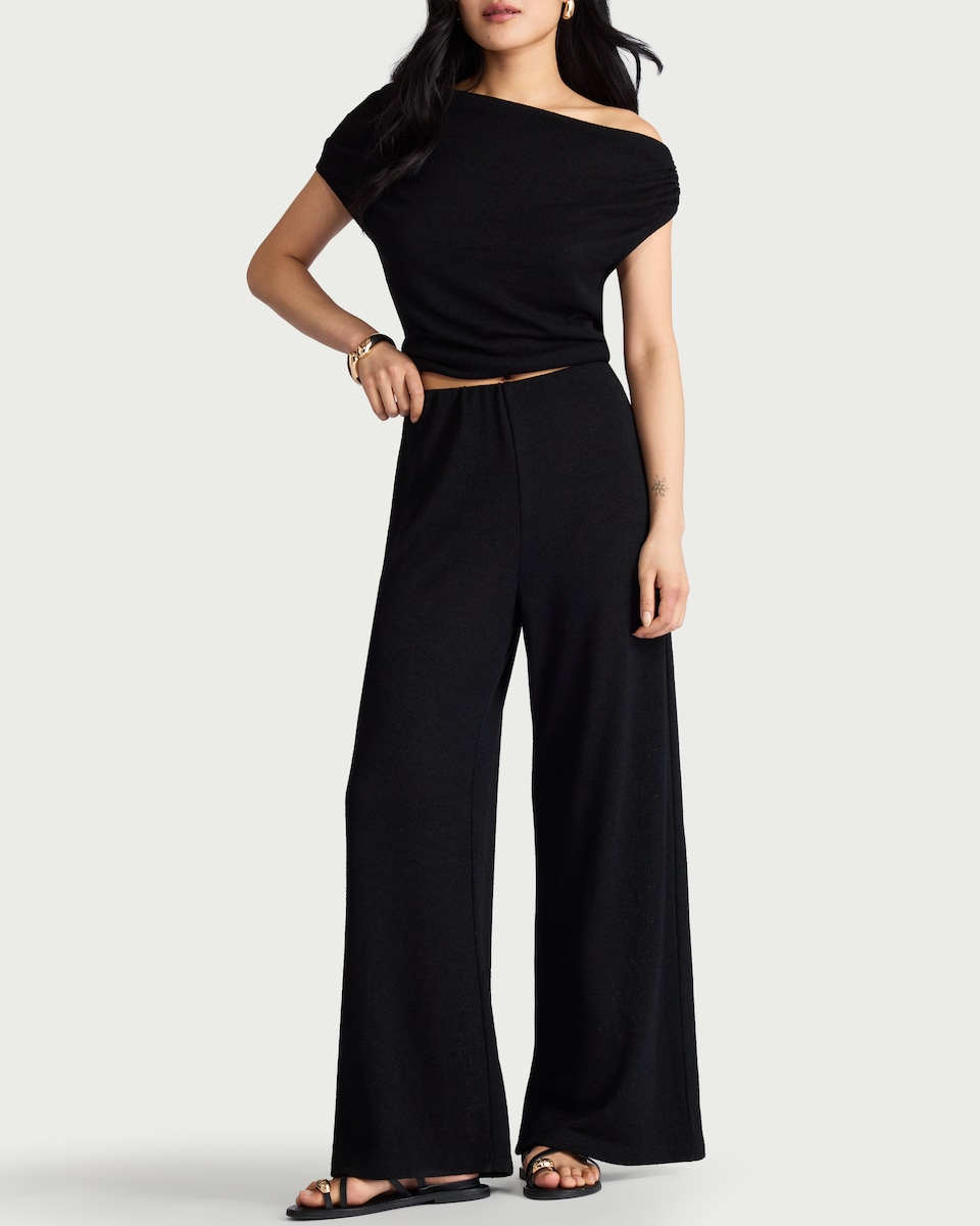 image 1 of F&F Textured Wide Leg Co-ord Trousers in Black
