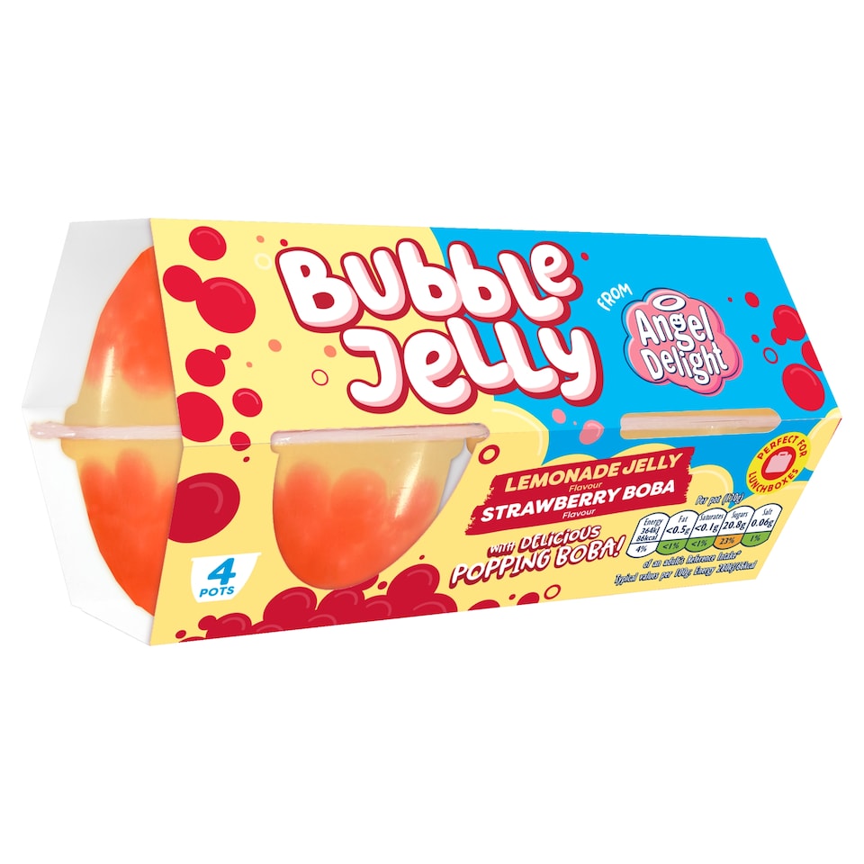 image 1 of Angel Delight Lemonade Jelly & Strawberry Bobba Bubble 4x130g