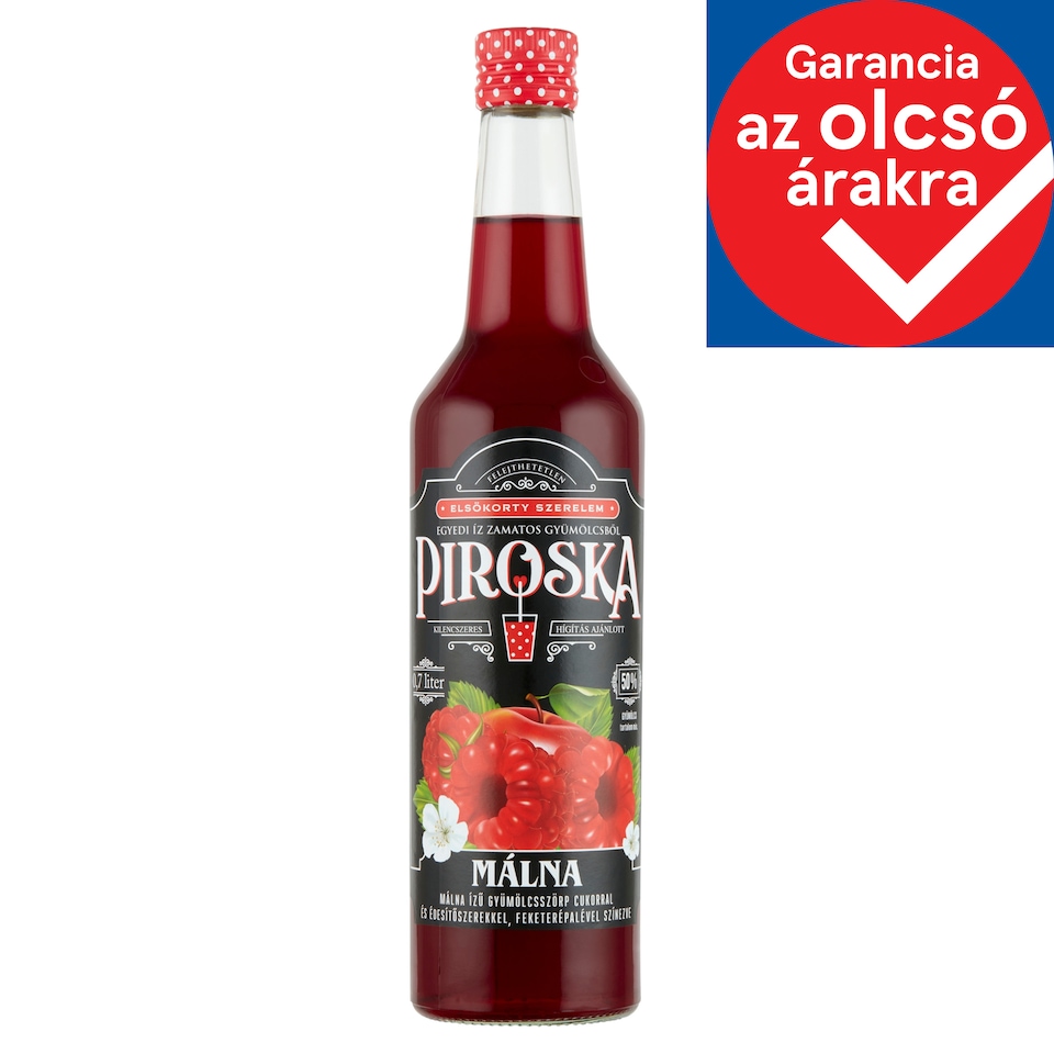 Piroska Raspberry Flavored Fruit Syrup Coloured with Black Carrot Juice with Sugar & Sweetener 0,7 l