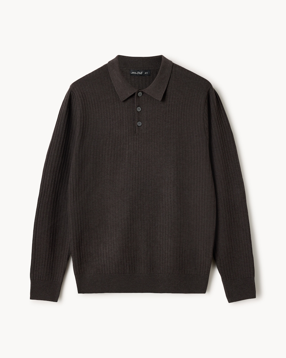 image 1 of F&F Ladder Stitch Knitted Polo Shirt in Brown