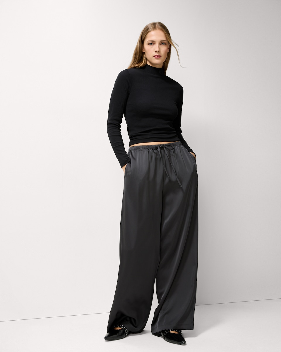 image 1 of F&F Cotton Rich High Neck Top in Black