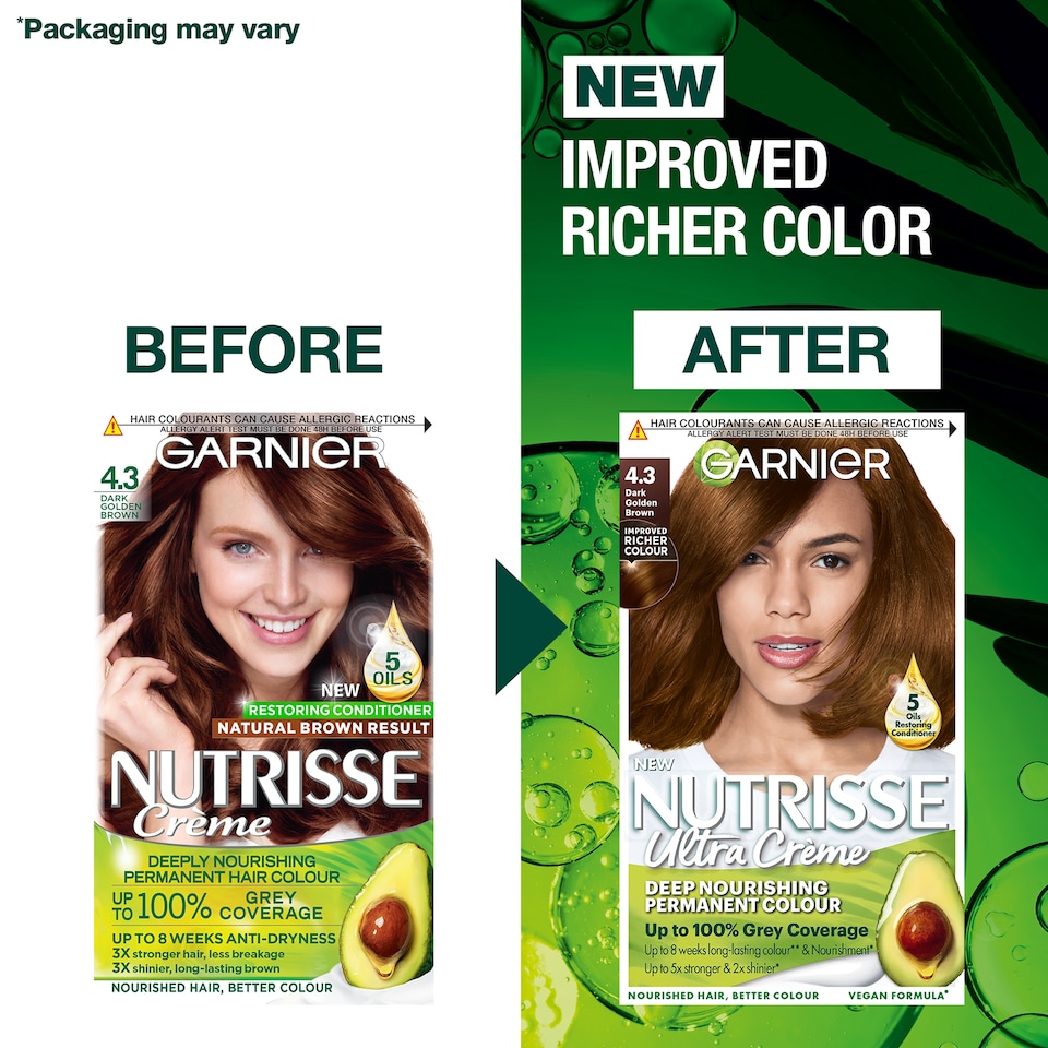 image 1 of Garnier Nutrisse Creme Permanent Hair Colour - Dark Golden Brown 4.3