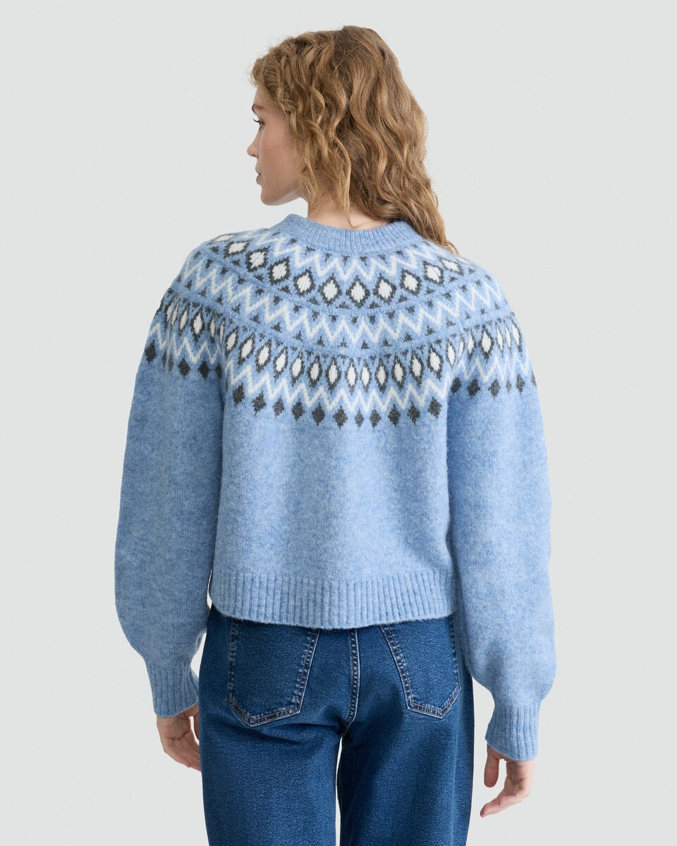 image 1 of F&F Knitted Fair Isle Pattern Cardigan with Wool in Blue