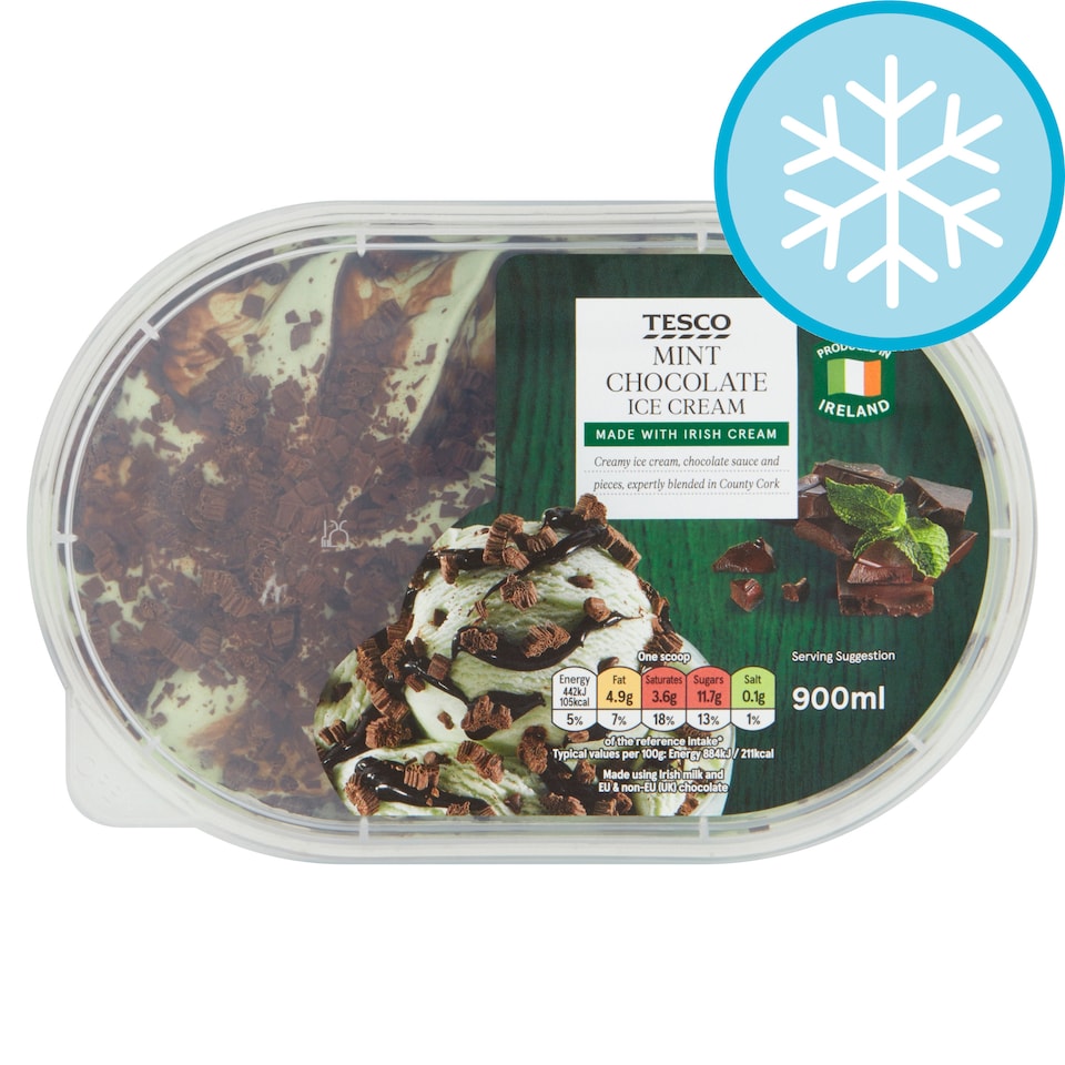 Tesco Mint Chocolate Ice Cream 900Ml