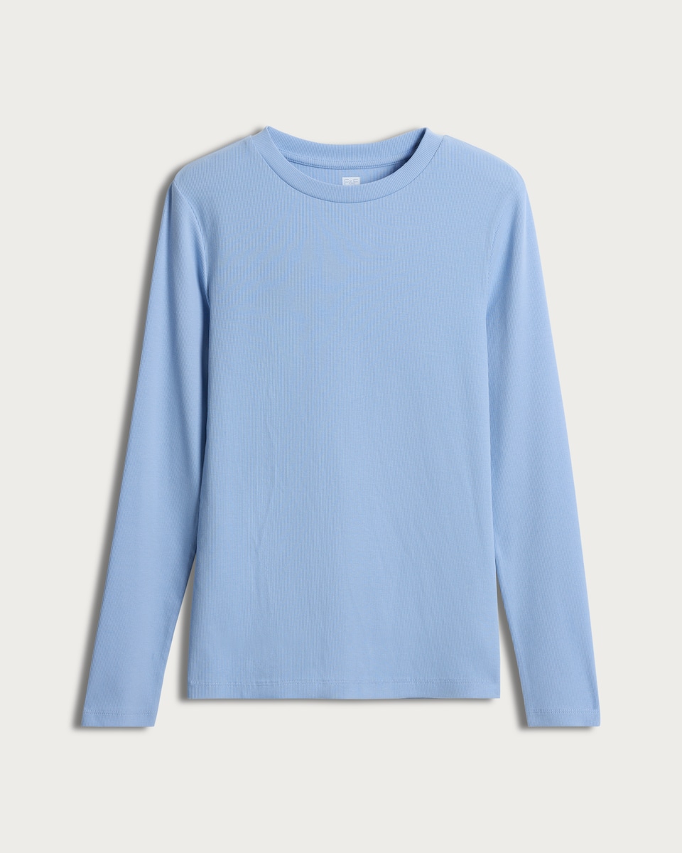 image 1 of F&F Cotton Rich Crew Neck Long Sleeved Top in Blue