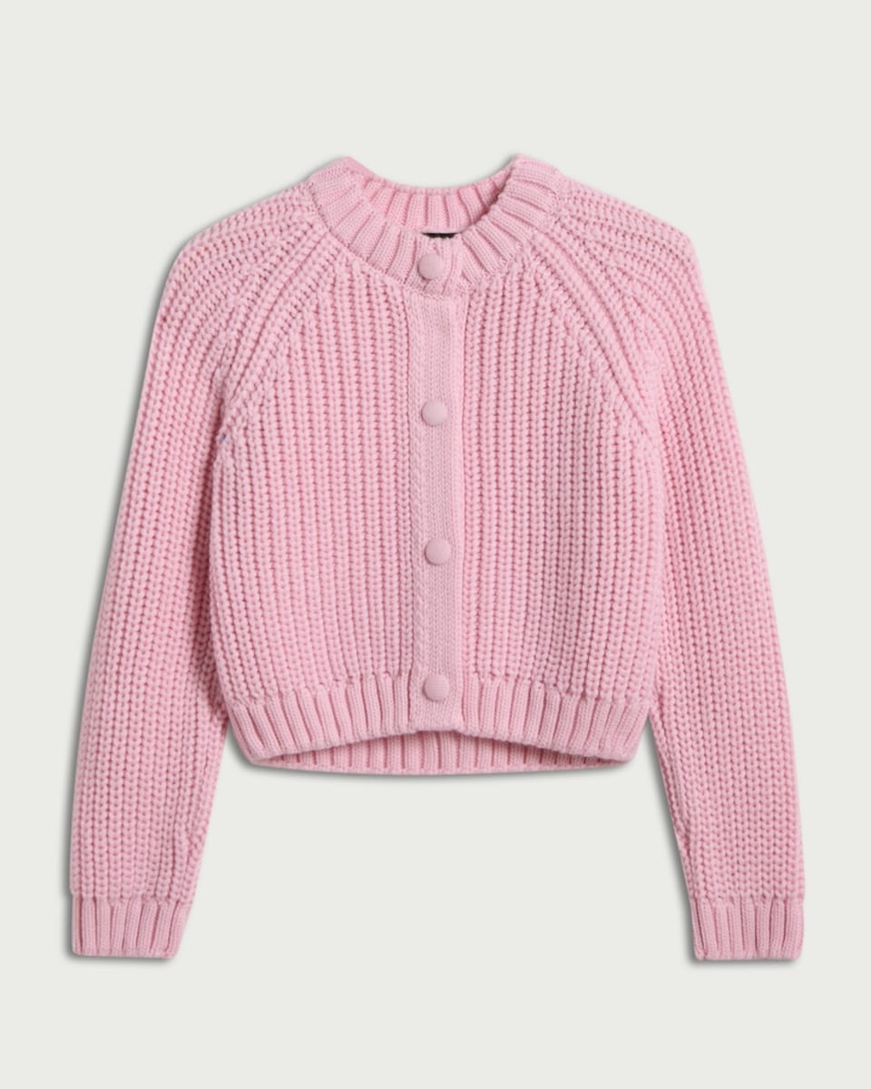 image 1 of F&F Chunky Knit Button Up Cardigan in Pink