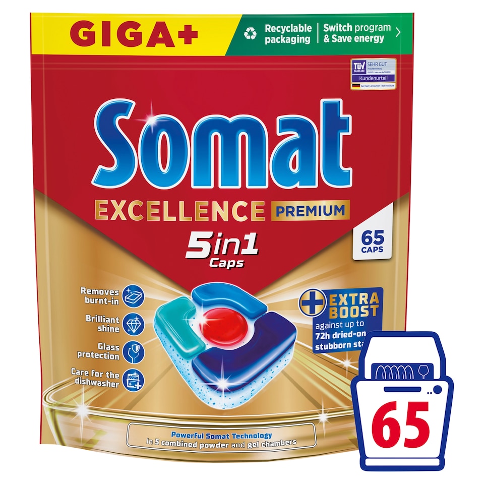Somat Excellence Premium 5in1 kapsuly do umývačky riadu 65 ks 1267,5 g