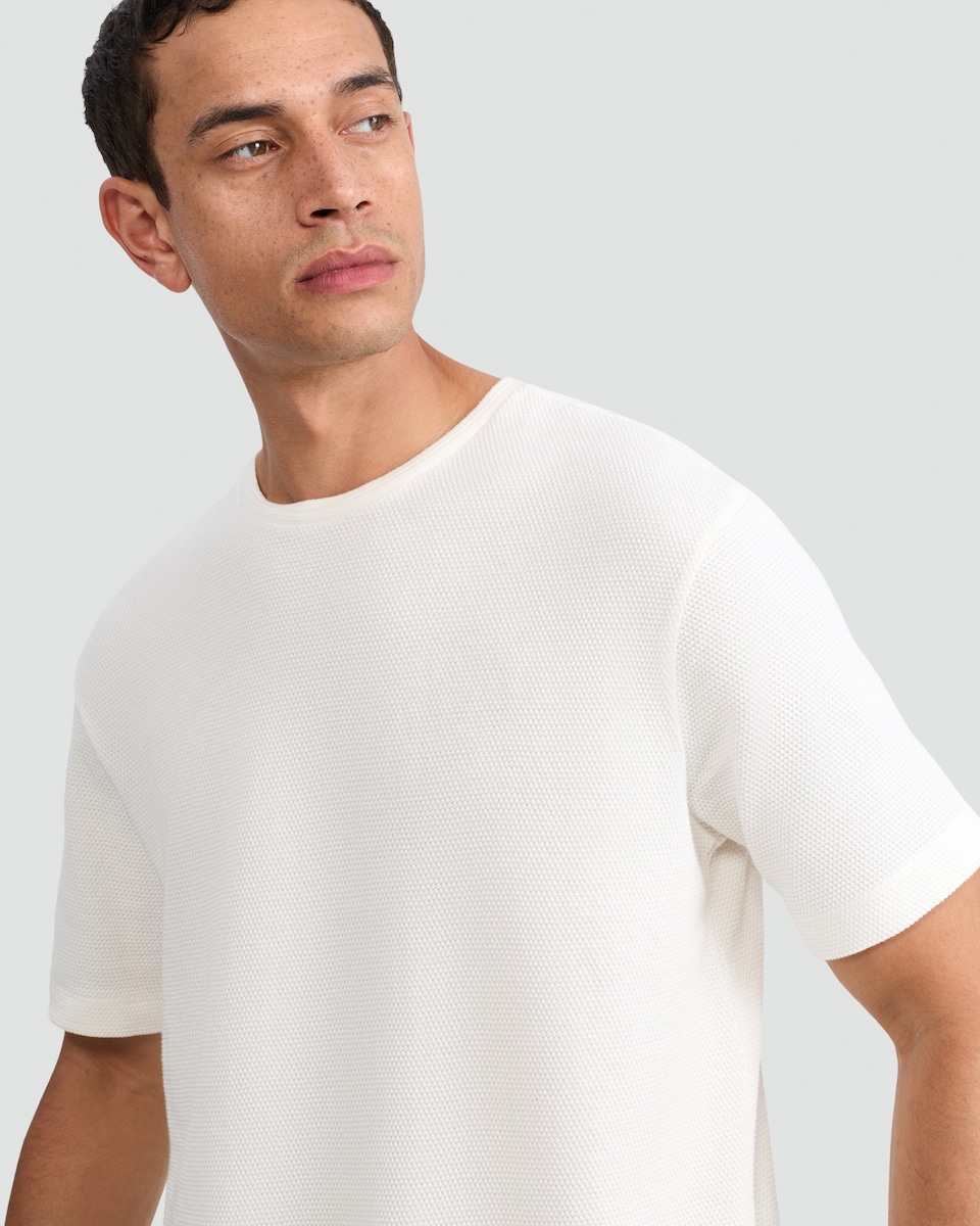 image 1 of F&F Cotton Rich Waffle Textured T-Shirt in Cream
