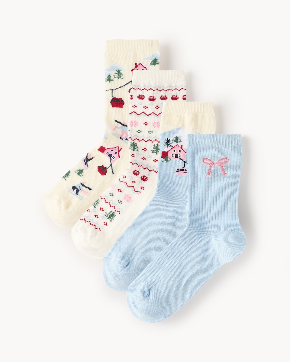 Christmas 4-Pack Cotton Rich Ankle Socks in Multi