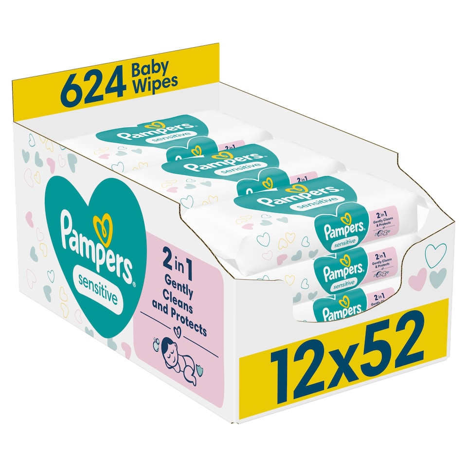 image 1 of Pampers Sensitive Baby Wipes 0% Plastic 12X52 Wipes