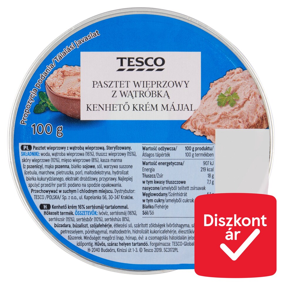 Tesco kenhető krém 16% sertésmájjal 100 g