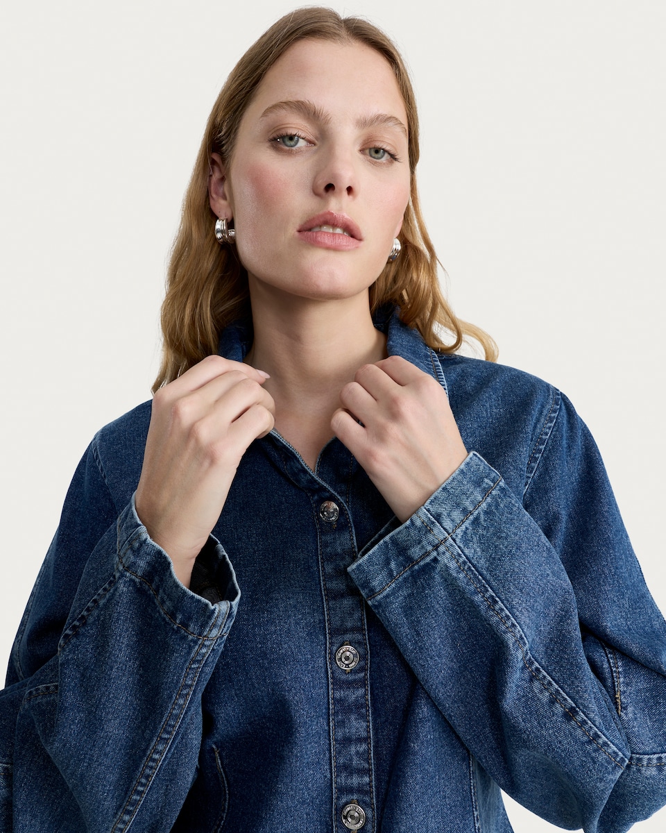image 1 of F&F Denim Barrel Sleeved Shirt in Blue