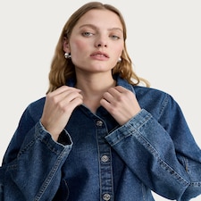 F&F Denim Barrel Sleeved Shirt in Blue