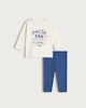 image 1 of F&F Baby 2-Piece Pure Cotton Pasta Fan Club Top and Leggings Set in White
