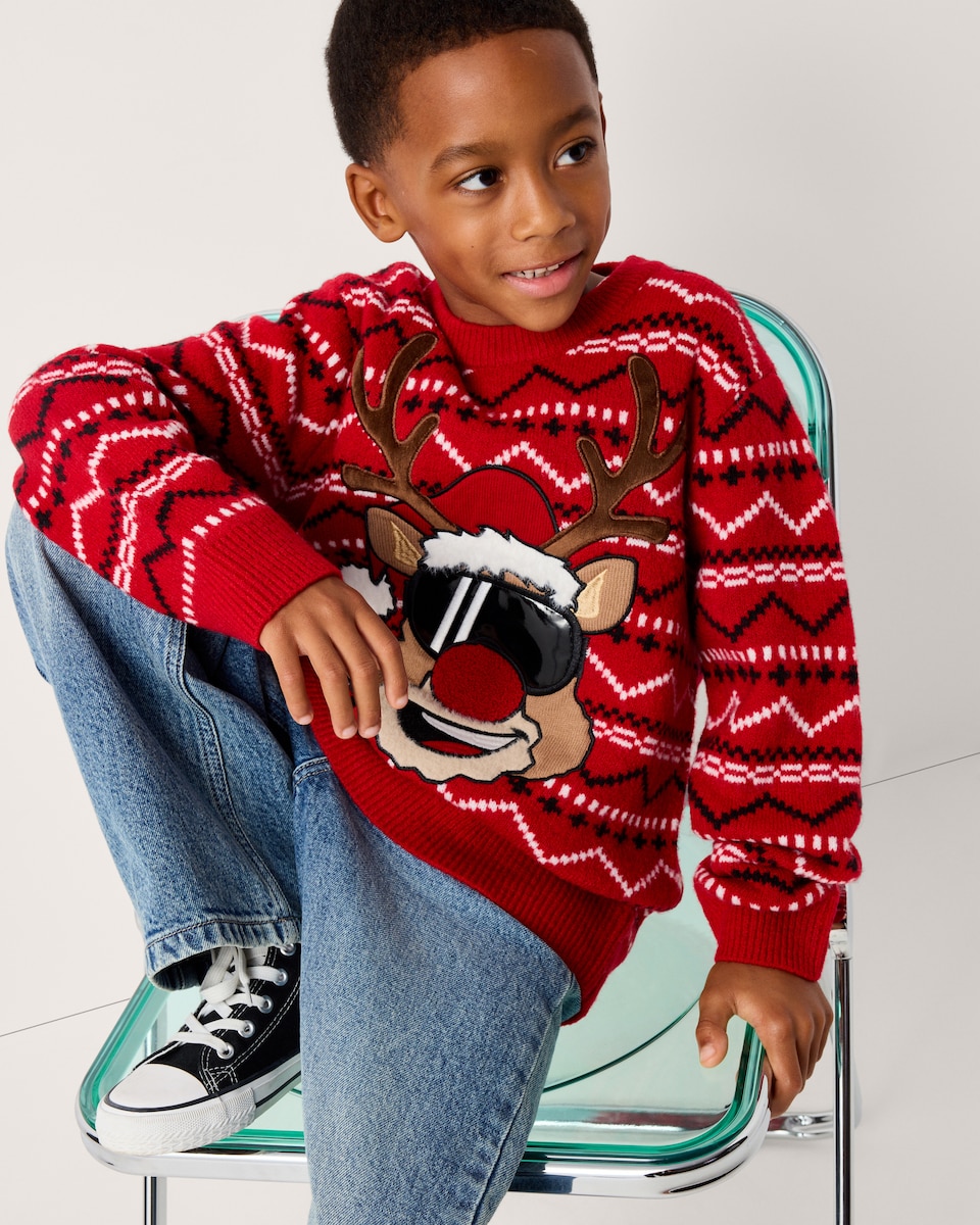 image 1 of Christmas Boys Reindeer Jumper in Red