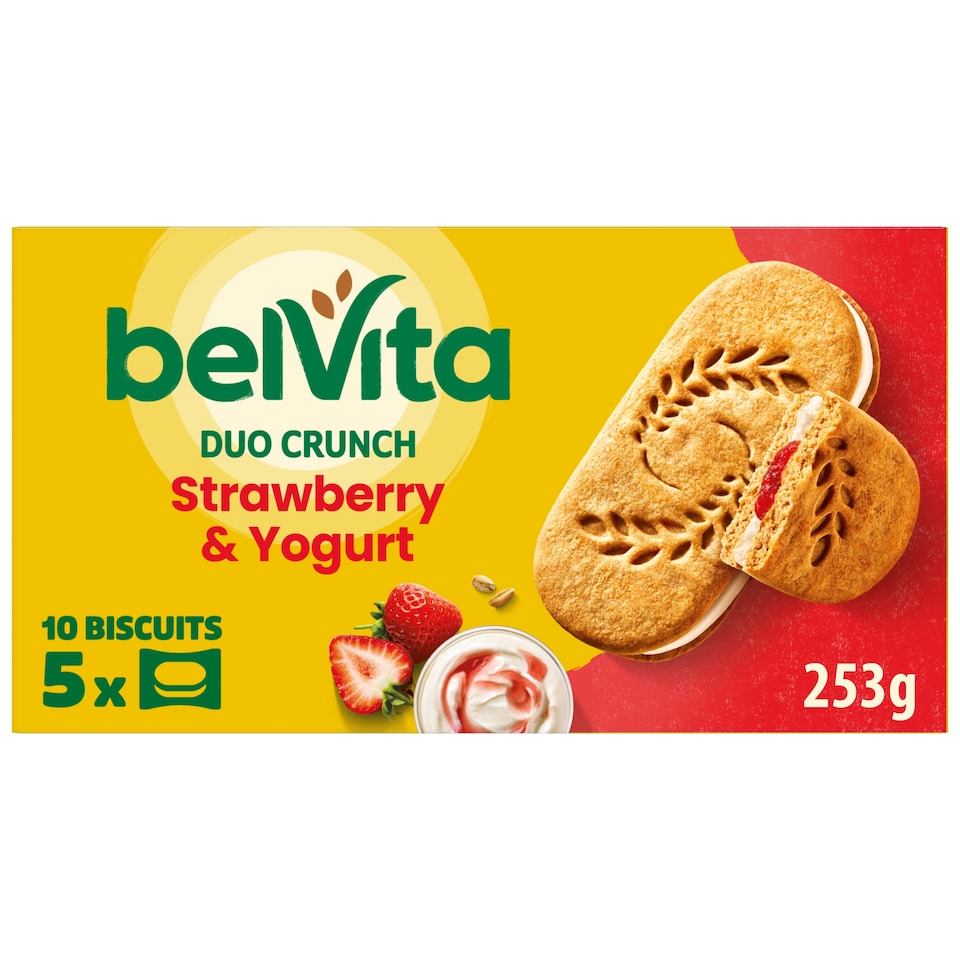 Belvita Breakfast Strawberry & Yogurt Crunch Cereal Biscuit Snack Bars Pack 5 x 50.6g