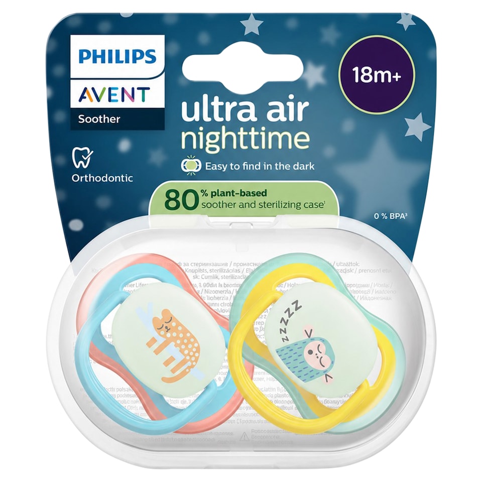 image 1 of Philips Avent Ultra Air Night Time Soother 18m+ 2 pack