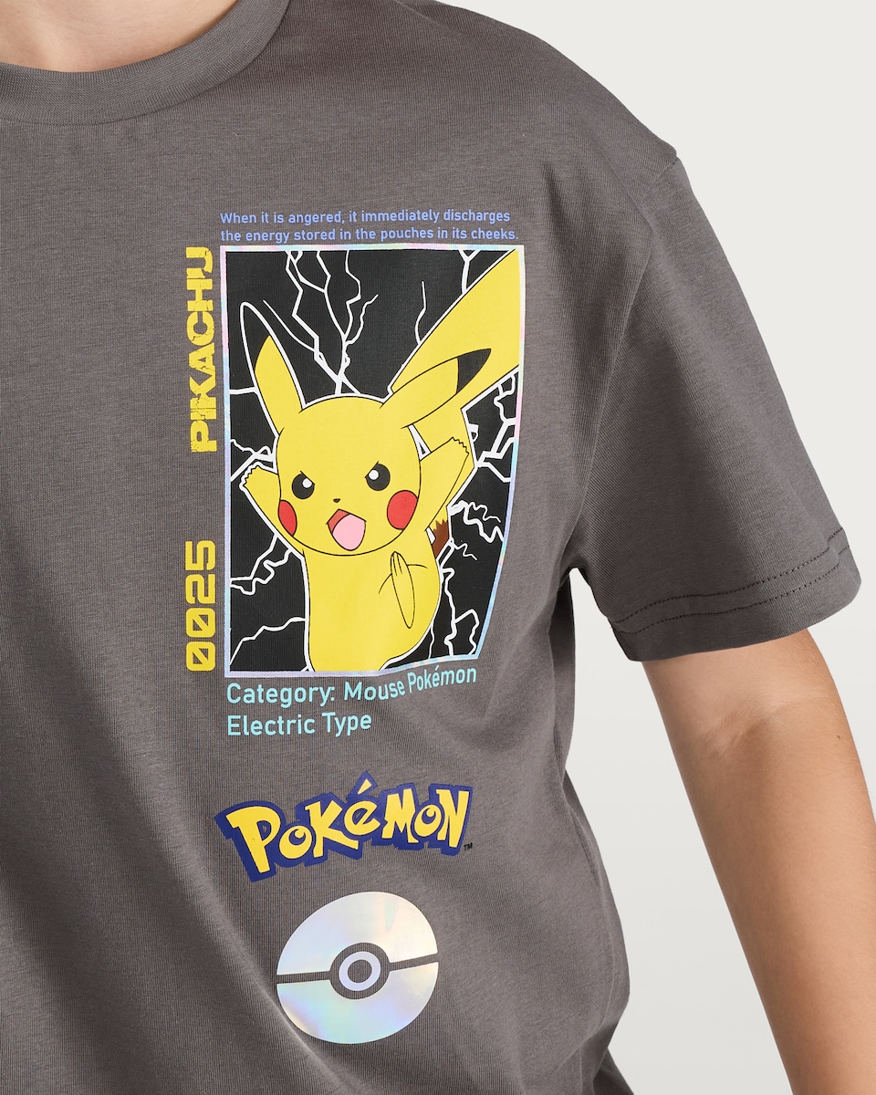 image 1 of Pokémon Pikachu and Charizard Pure Cotton Short Sleeved T-Shirt in Grey