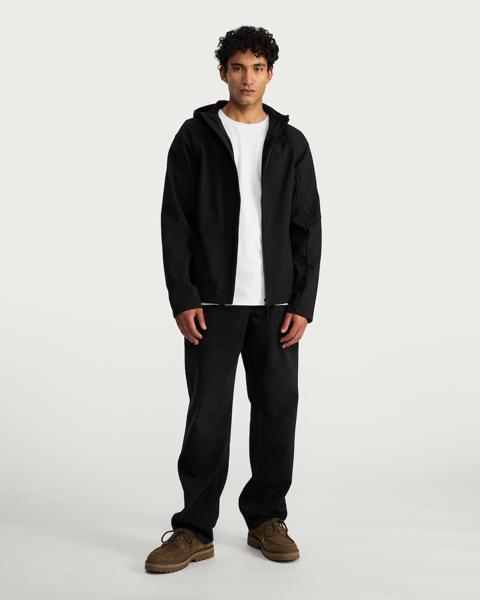 image 1 of F&F Hooded Zip Up Shower Resistant Jacket in Black