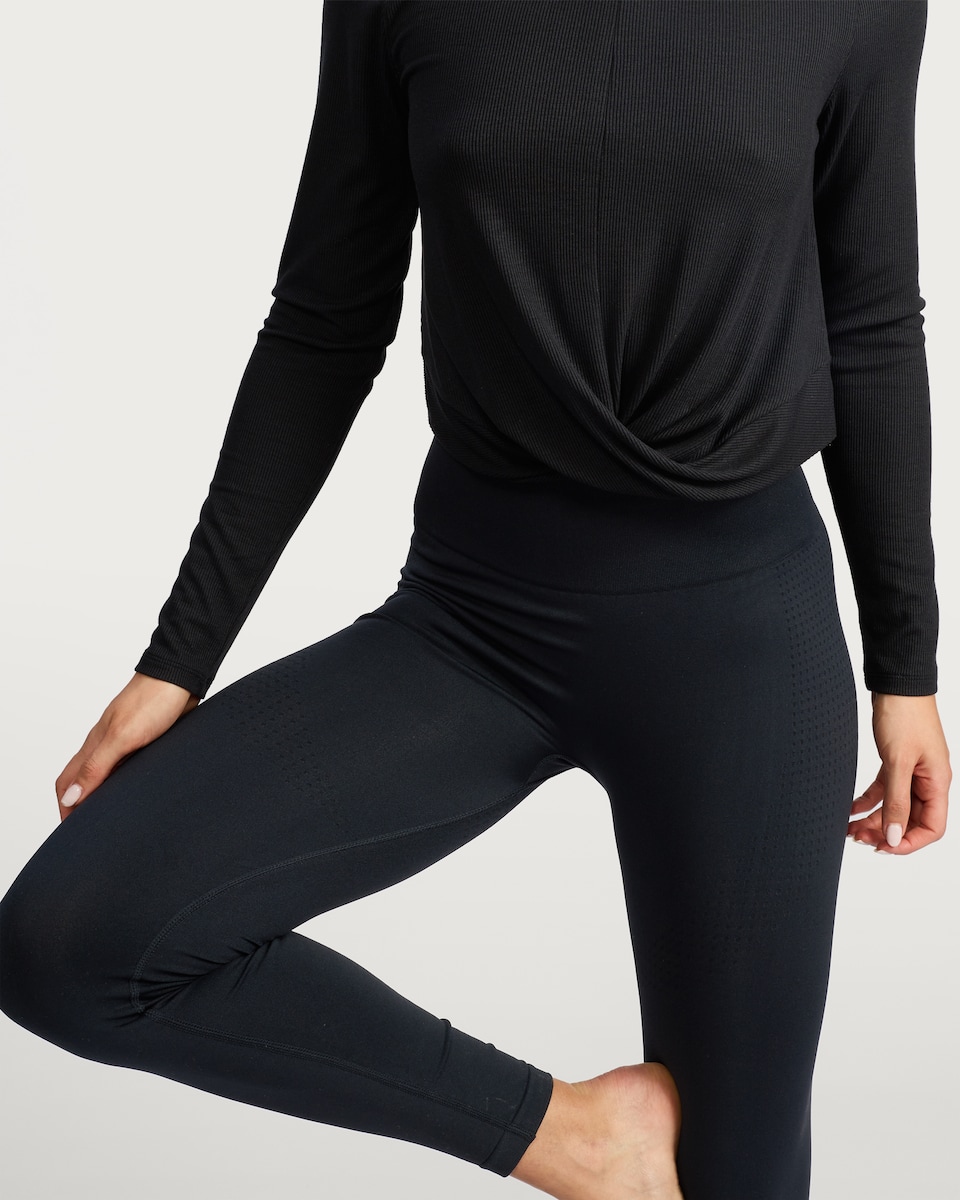 image 1 of F&F Active Long Sleeved Cross Over Top in Black
