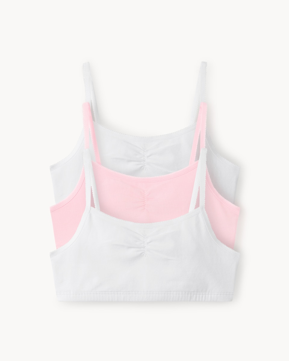 image 1 of F&F Girls 3-Pack Cotton Rich Ruched Crop Tops in Pink