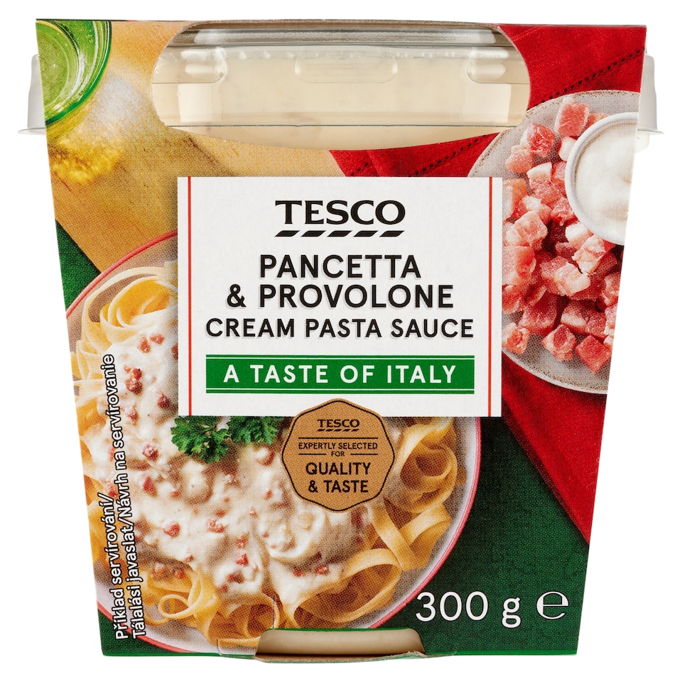 Tesco tejszínes tésztaszósz füstölt pancetta szalonnával és provolone sajttal 300 g