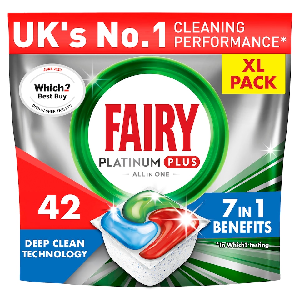 image 1 of Fairy Platinum Plus Deep Clean Dishwasher Tablets