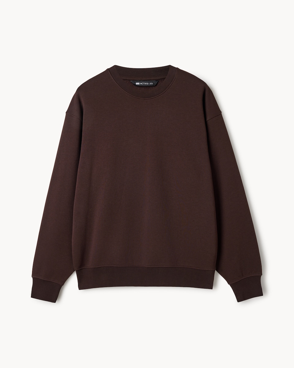 image 1 of F&F Active EVERYHOUR Cotton Rich Crew Neck Sweatshirt in Chocolate