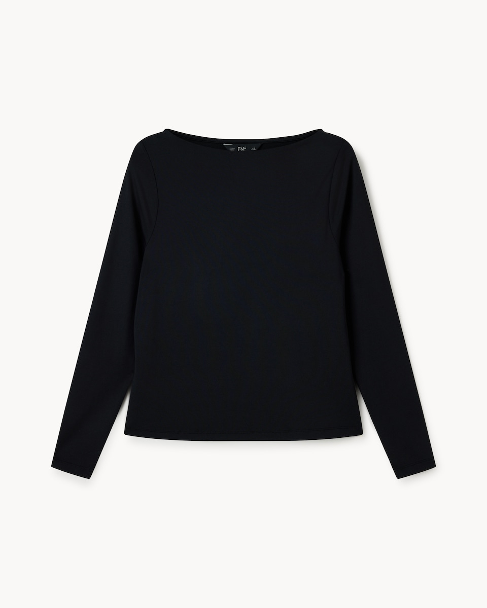 image 1 of F&F Polyamide Slash Neck Top in Black