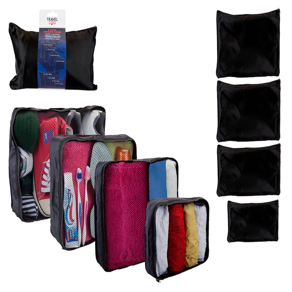 TRAVEL LOG 8 PIECE PACKING CUBES BLACK