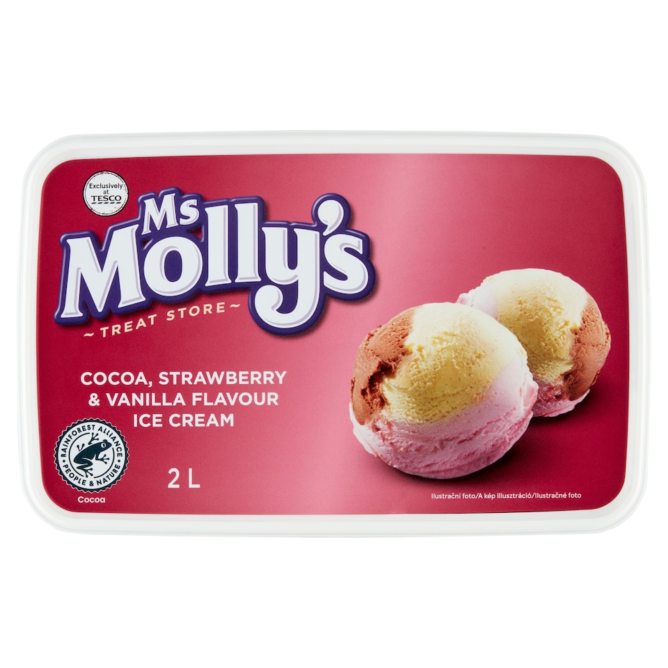 Ms Molly's  kakaó-, eper- és vanília ízű jégkrém 2 l