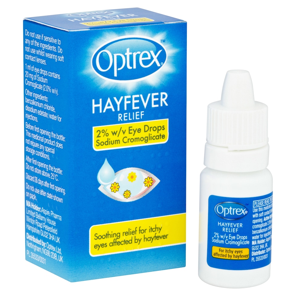 image 1 of Optrex Hayfever Relief Eye Drops 2% W/V, Itchy Eyes 10ml