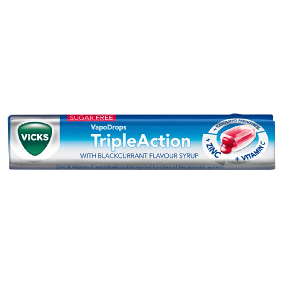 Vicks Triple Action Throat Sweets - Blackcurrant (Sugar Free) 42g