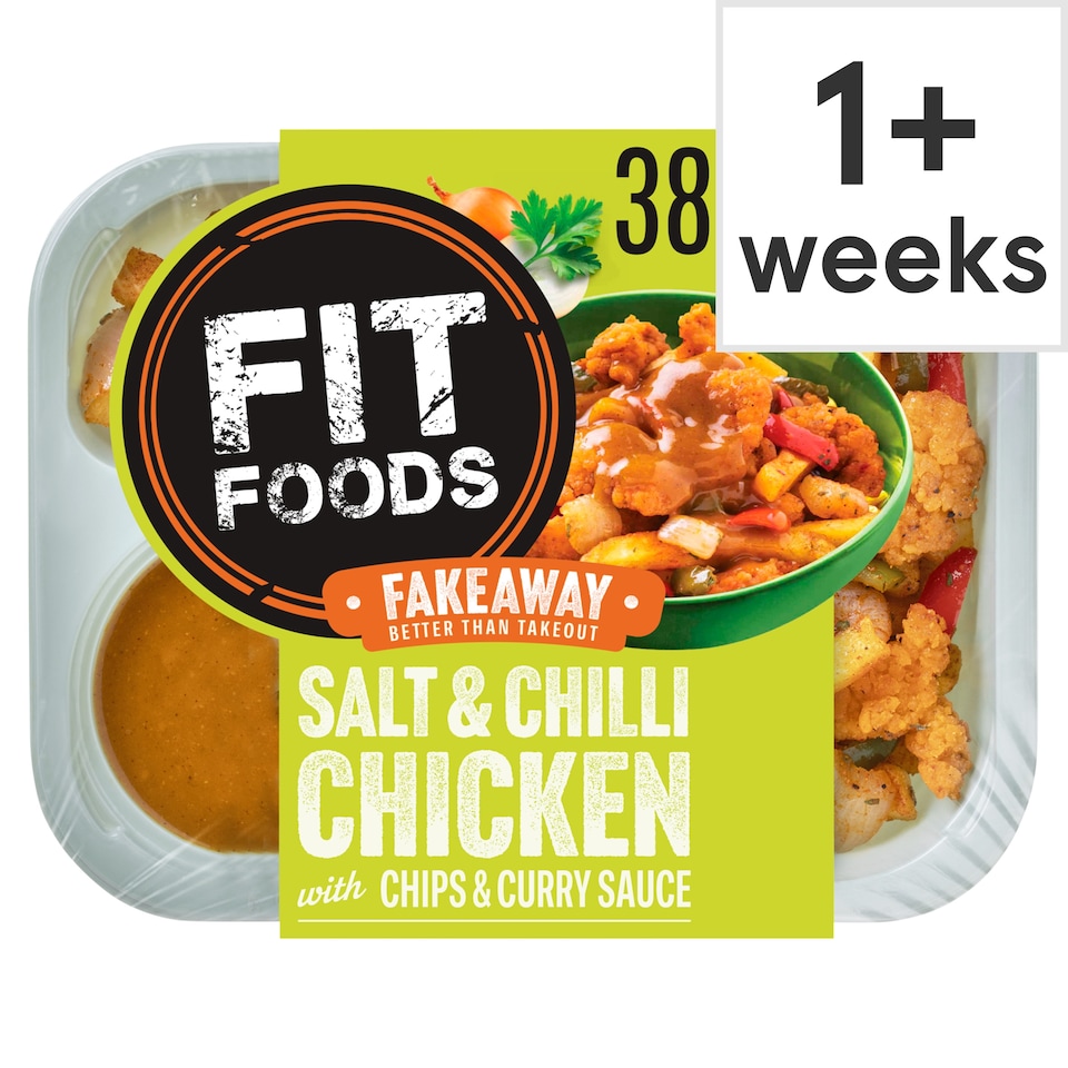 Fit Foods Salt & Chilli Chicken with Chips & Curry Sauce 385g