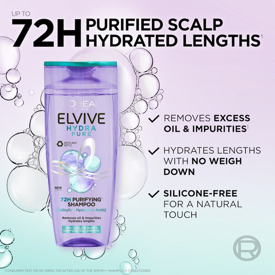 image 1 of L'Oreal Paris Elvive Hydra Pure 72H Purifying Shampoo 400ml