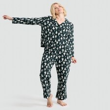 F&F Pure Cotton Christmas Tree Print Shirt and Trousers Pyjamas in Green