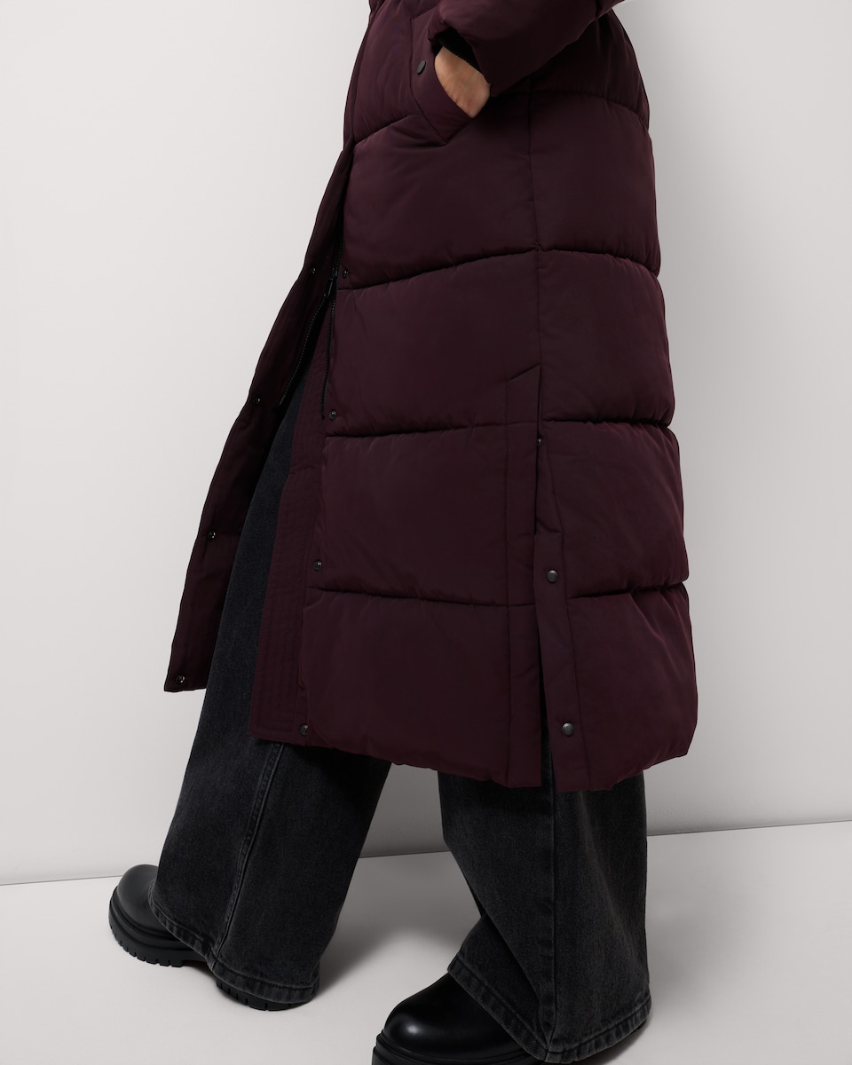 image 1 of F&F Padded Shower Resistant Longline Coat in Burgundy