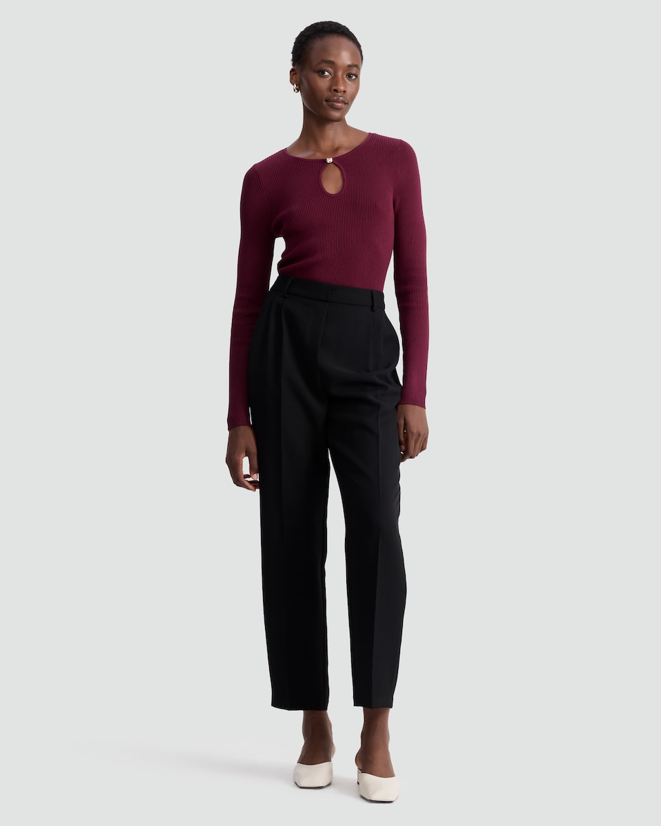 image 1 of F&F Keyhole Ribbed Knit Jumper in Burgundy
