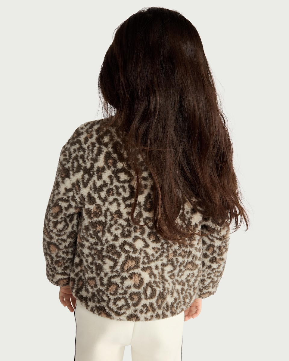 image 1 of F&F Girls Fleece Animal Print Jacket in Multi Brown