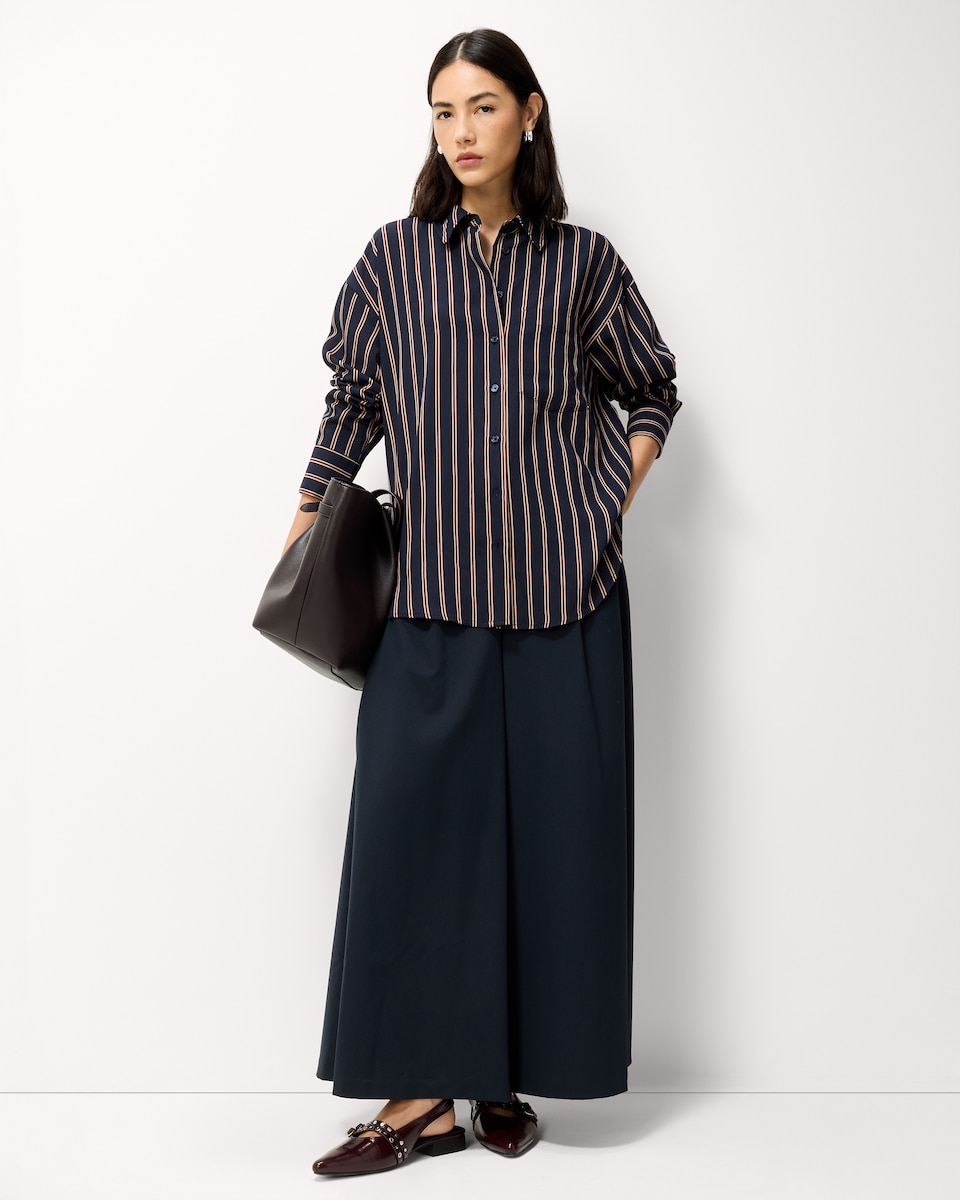 image 1 of F&F Striped Oversized Fit Shirt in Navy