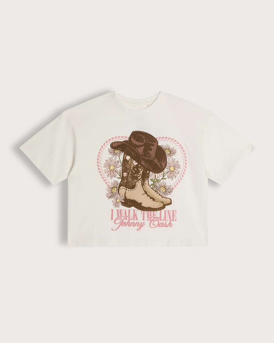 image 1 of Johnny Cash Pure Cotton Slogan T-Shirt in Cream