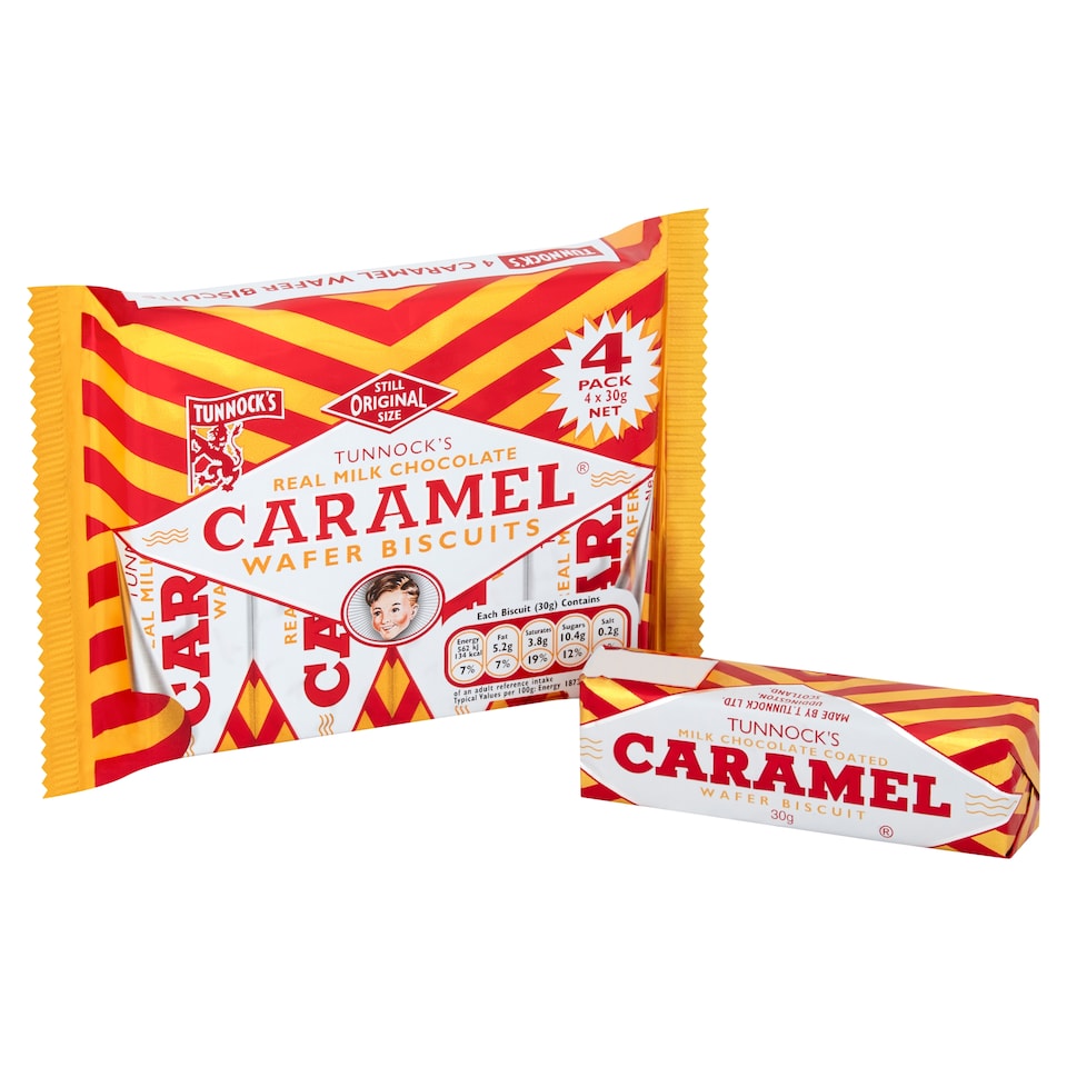 image 1 of Tunnocks Milk Chocolate Caramel Wafer Biscuits Multipack, 4x125g