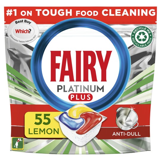Fairy Platinum Plus 55 Lemon Dishwasher Tablets 853G Tesco Groceries