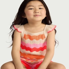 F&F Girls 2-Piece Frilled Knitted Top and Shorts Set in Multi Pink