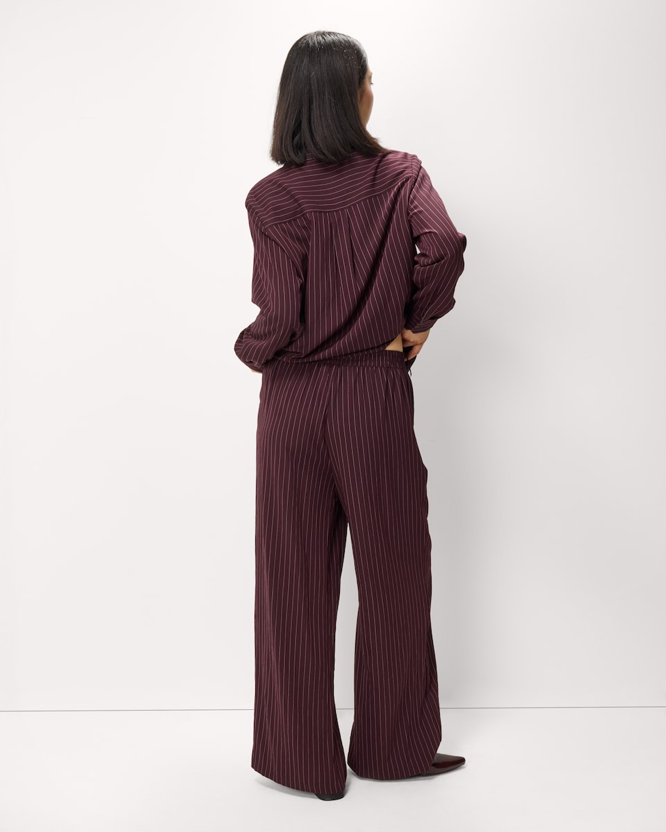 image 1 of F&F Pleated Pinstripe Wide Leg Trousers in Purple