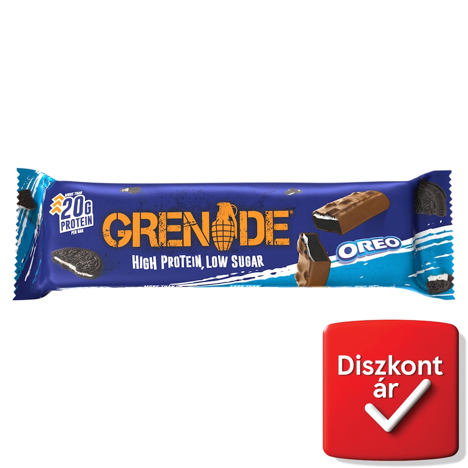 Grenade Oreo kakaó és vanília ízű fehérjeszelet kekszdarabokkal és édesítőszerekkel 60 g  1. kép