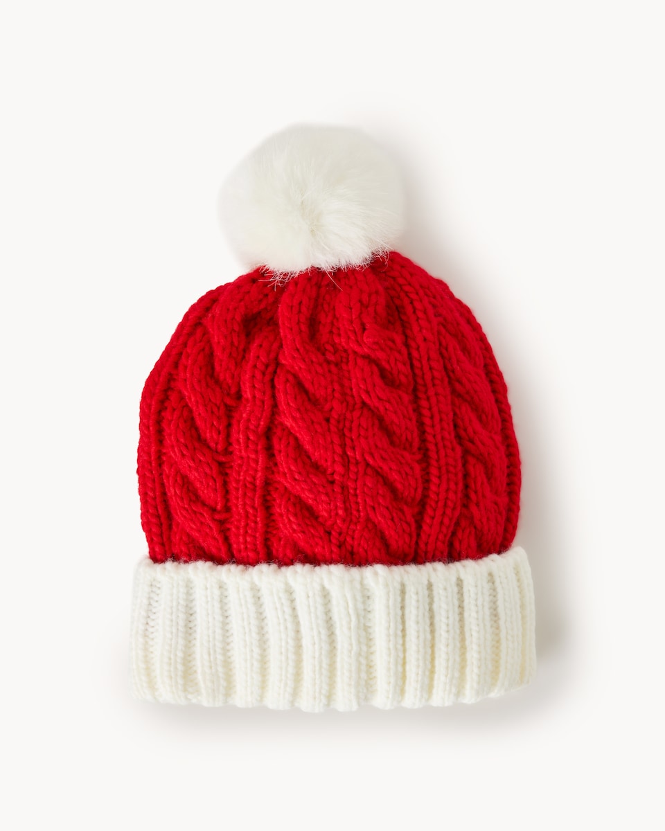image 1 of Christmas Unisex Cable Knit Santa Hat in Red