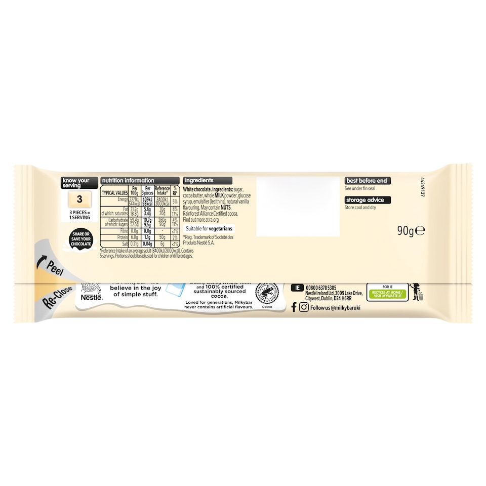 image 1 of Milkybar White Chocolate Sharing Bar 90g
