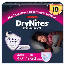 Huggies DryNites Bedwetting Pyjama Nappy Pants Girls 4-7Yr x10