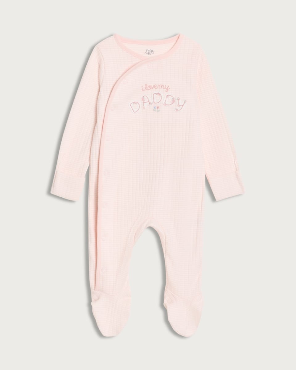 F&F Baby Pure Cotton Textured I Love My Daddy Long Sleeved Sleepsuit in Pink